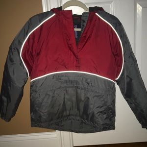 Gray and red windbreaker